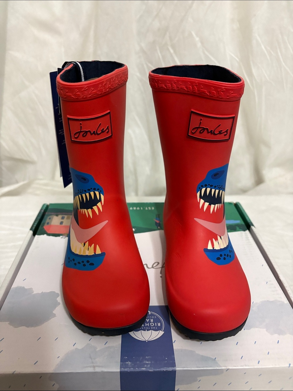 Joules Kids' Red Shark Rain Boots size US 10 NWT